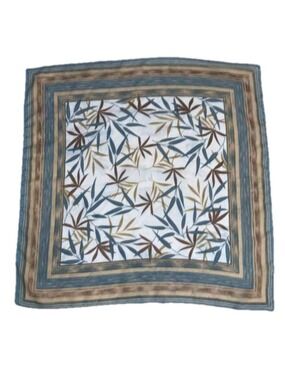 Womens Liz Claiborne square sheer scarf blue brown leaf pattern with a border